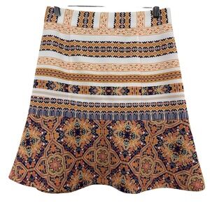 Cremieux Women's Size 4 A Line Skirt Geometric Print Orange Navy White Boho